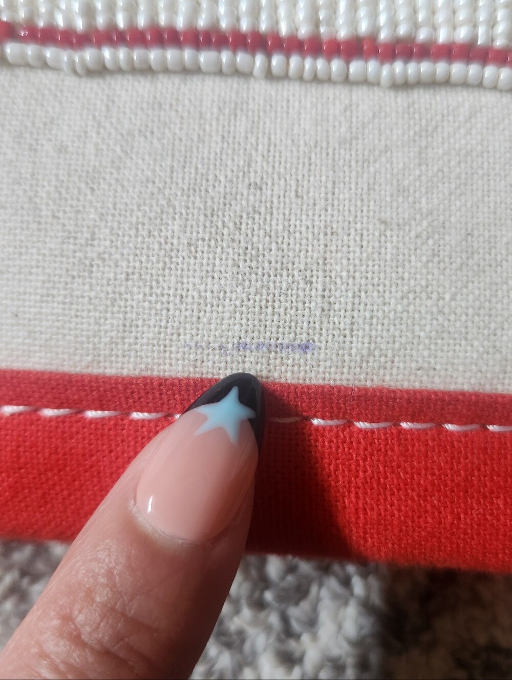 Anthropologie Cream Canvas Tote with Coral Trim and Beaded Cocktail Motif - Picture 3 of 11